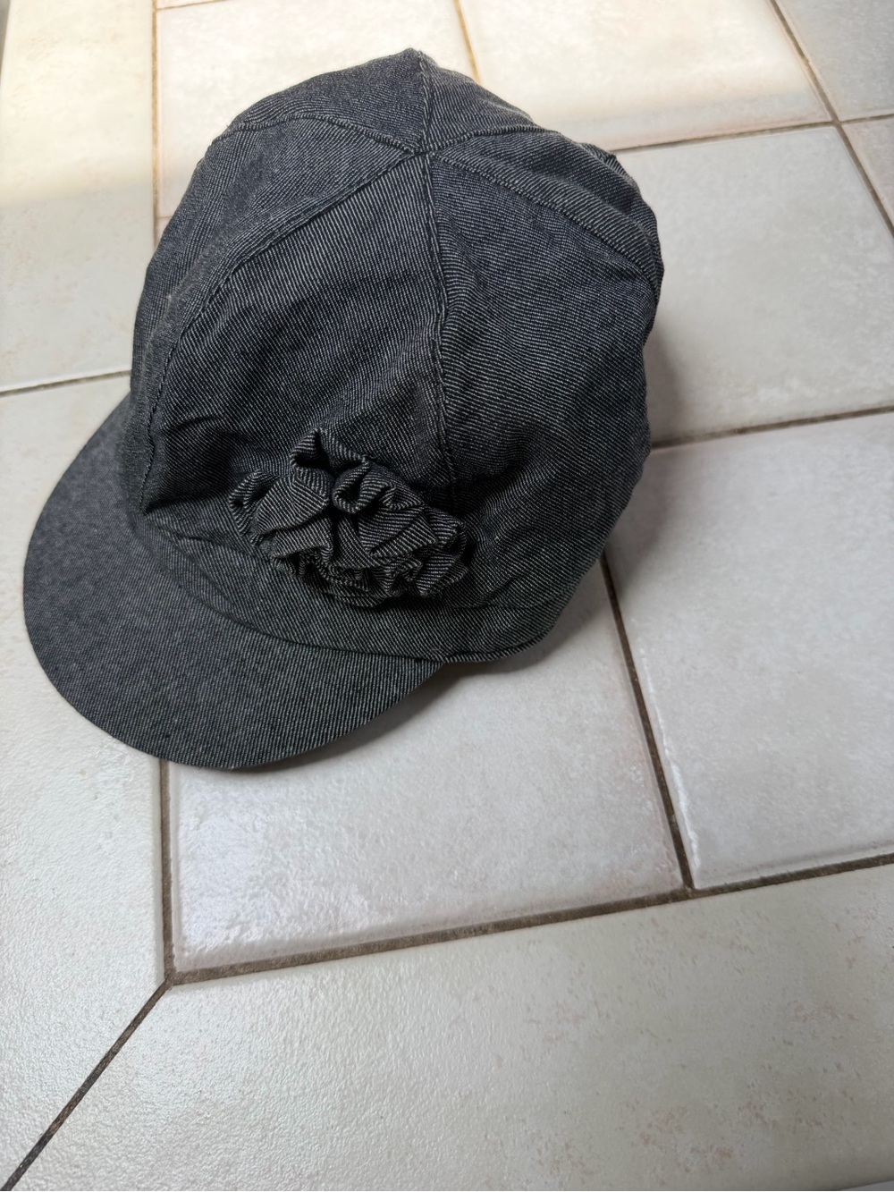 Sonoma Goods for Life Dark Gray Denim Cadet Cap Hat Fabric Flower Rosette